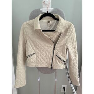 Haute Hippie Ivory 100% Lamb Leather Quilted Moto Jacket Cropped Biker‎ XS